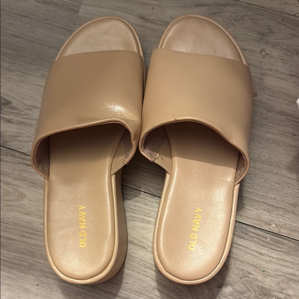 Old Navy Tan Slide Sandals Minimalist Design